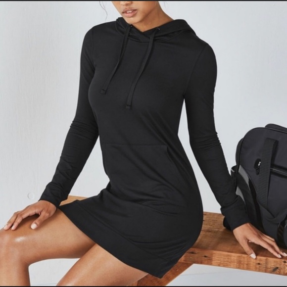 Fabletics Black Yukon Hoodie Sweatshirt Dress - Picture 1 of 8